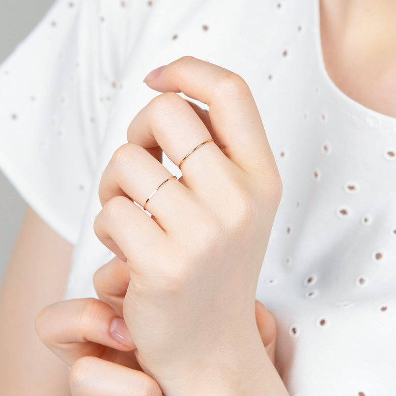 K14 ローズ ゴールド ベーシック レイヤード プレーン 細い リング / 14K Rose Gold Basic Layered Plain Thin Ring