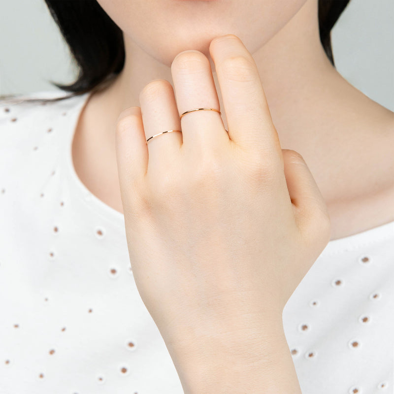 K14 ローズ ゴールド ベーシック レイヤード モダン カット 細い リング / 14K Rose Gold Basic Layered Modern Cutting Thin Ring