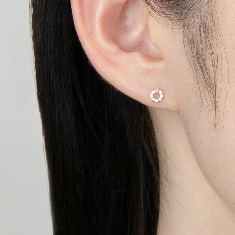 K14 ローズ ゴールド ミニ ラウンド ストーン ピアス / 14K Rose Gold Mini Round Stone Earrings