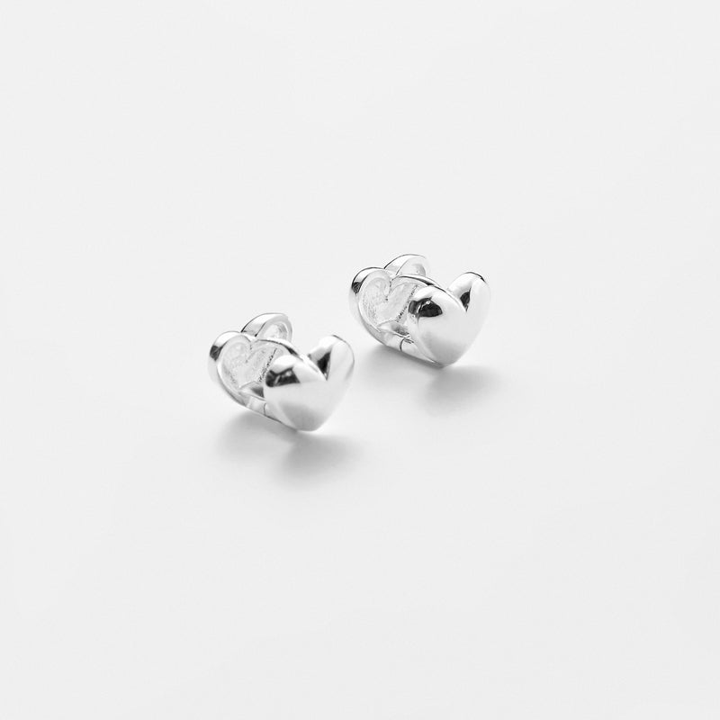 Silver Volume Heart One Touch Earrings