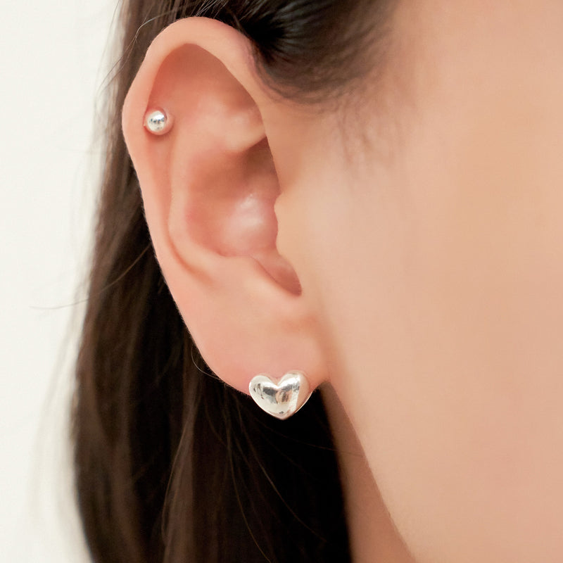 Silver Volume Heart One Touch Earrings