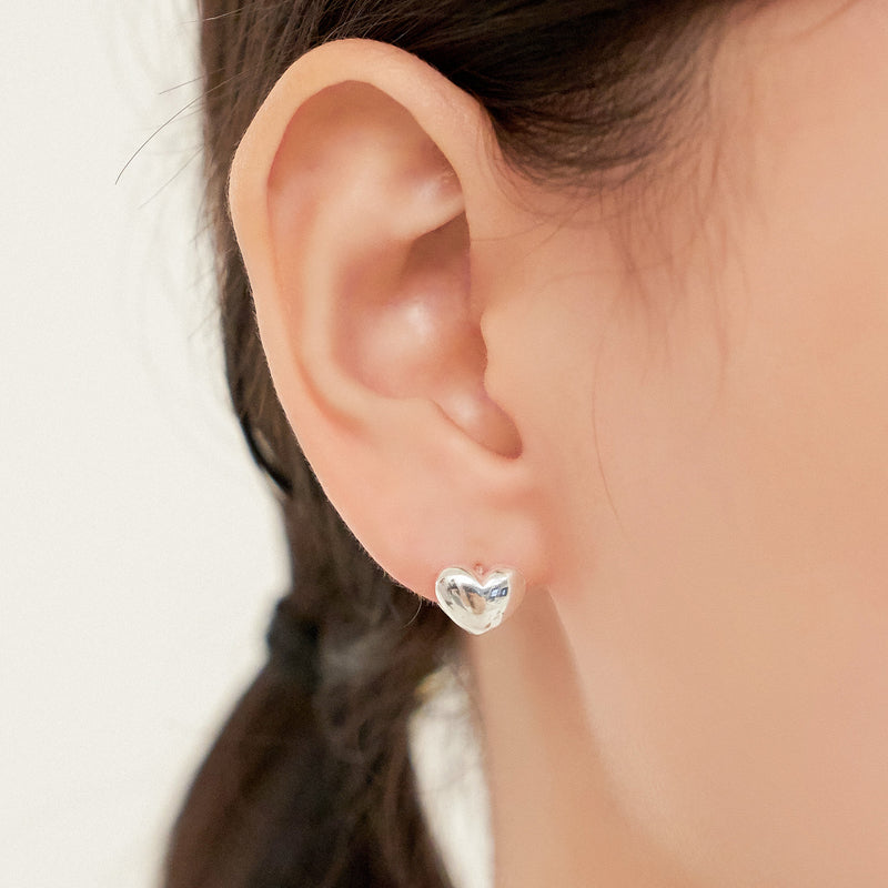 Silver Volume Heart One Touch Earrings