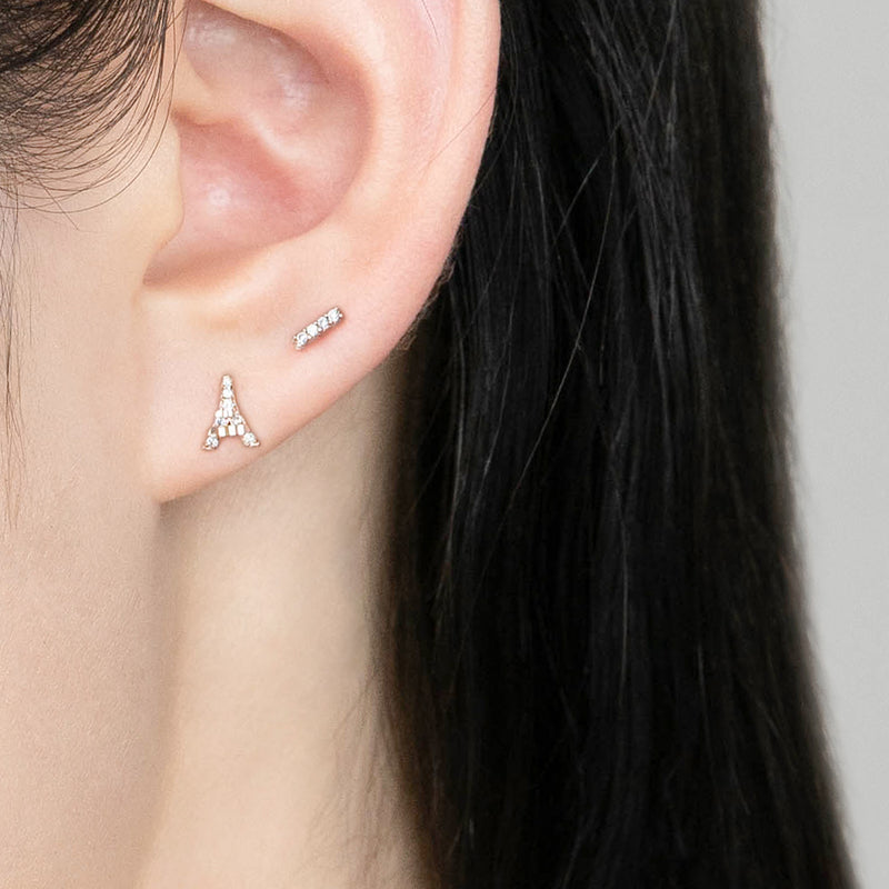 K14 ローズ ゴールド ストーン スティック ピアス / 14K Rose Gold Stone Stick Earrings