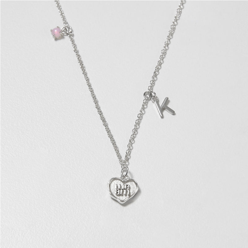 【CLEARANCE LAST SALE】 シルバー ミニ ハート スタンプ イニシャル ネックレス / Silver Mini Heart Stamp Initial Necklace