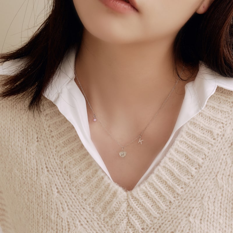 【CLEARANCE LAST SALE】 シルバー ミニ ハート スタンプ イニシャル ネックレス / Silver Mini Heart Stamp Initial Necklace