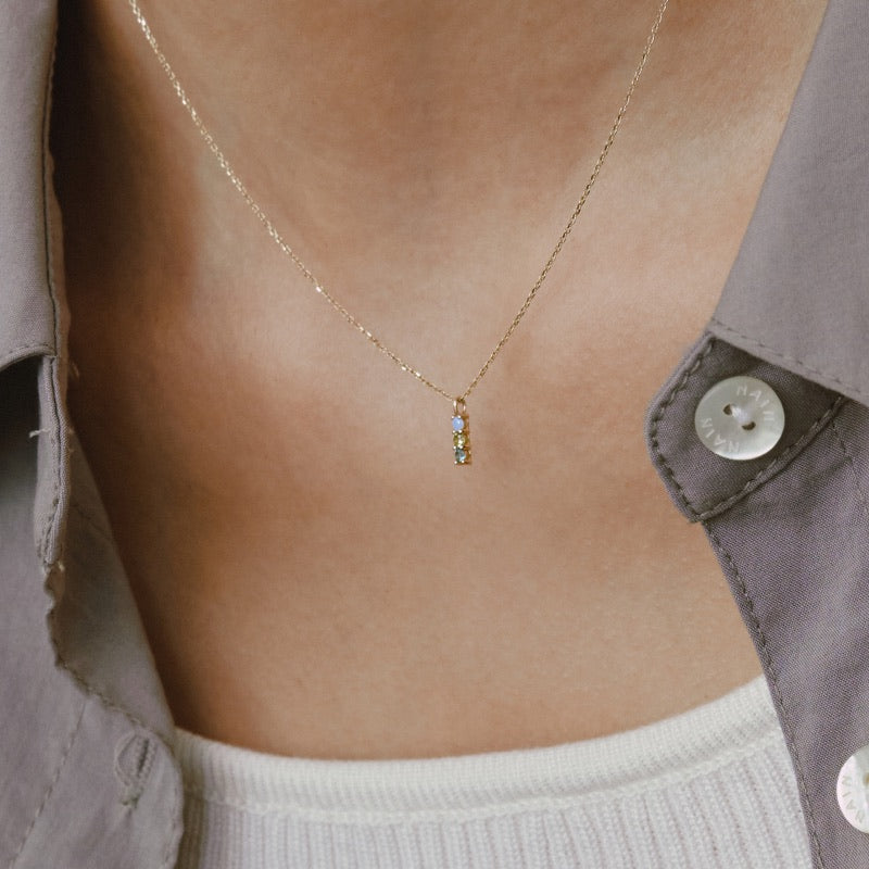【CLEARANCE LAST SALE】 K14 イエロー ゴールド 3カラー ストーン クロス ネックレス / 14K Yellow Gold Three Color Stone Cross Necklace