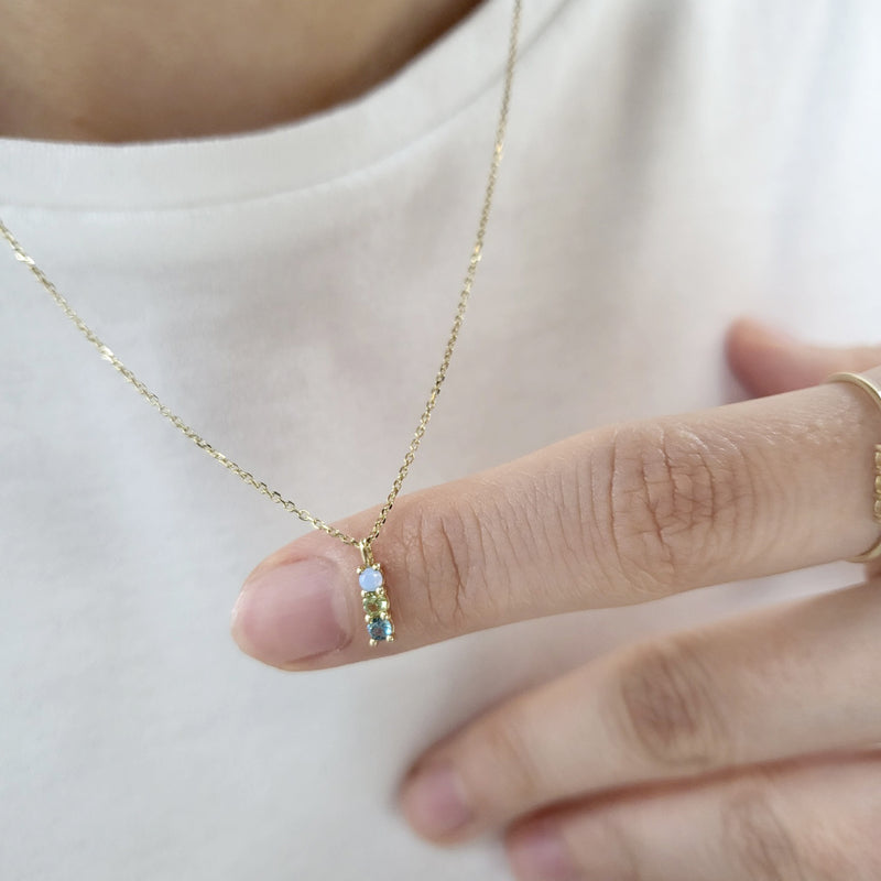 【CLEARANCE LAST SALE】 K14 イエロー ゴールド 3カラー ストーン クロス ネックレス / 14K Yellow Gold Three Color Stone Cross Necklace