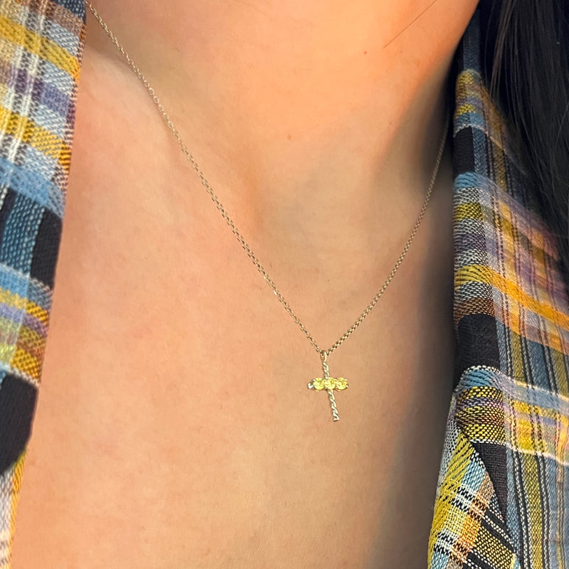 【CLEARANCE LAST SALE】 K14 ホワイト ゴールド ツイスト クロス ネックレス / 14K White Gold Twist Cross Necklace