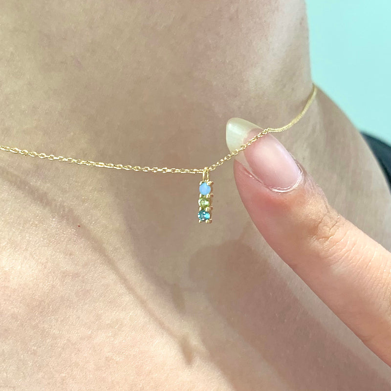 【CLEARANCE LAST SALE】 K14 イエロー ゴールド 3カラー ストーン クロス ネックレス / 14K Yellow Gold Three Color Stone Cross Necklace