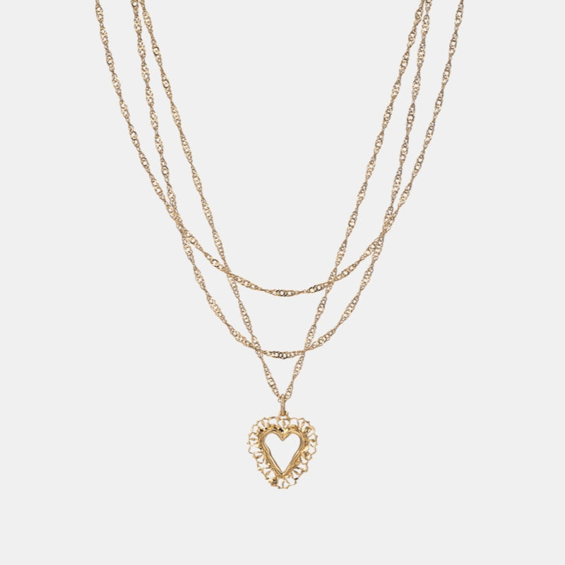 ROMANCE レース ハート トリプル ネックレス / ROMANCE LACE HEART TRIPLE NECKLACE