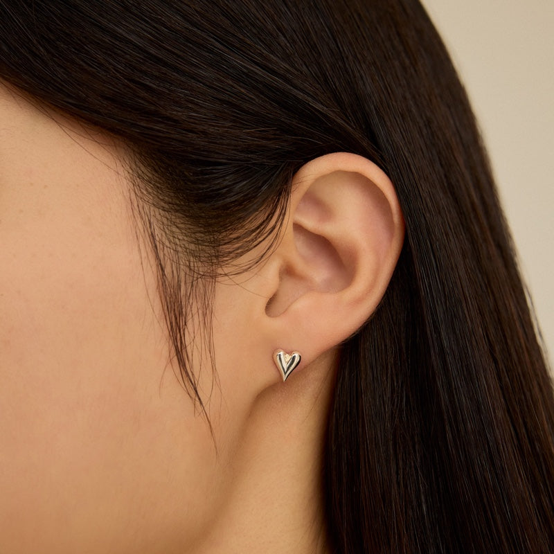 シルバー ボリューム ハート ピアス / SILVER VOLUME HEART EARRINGS