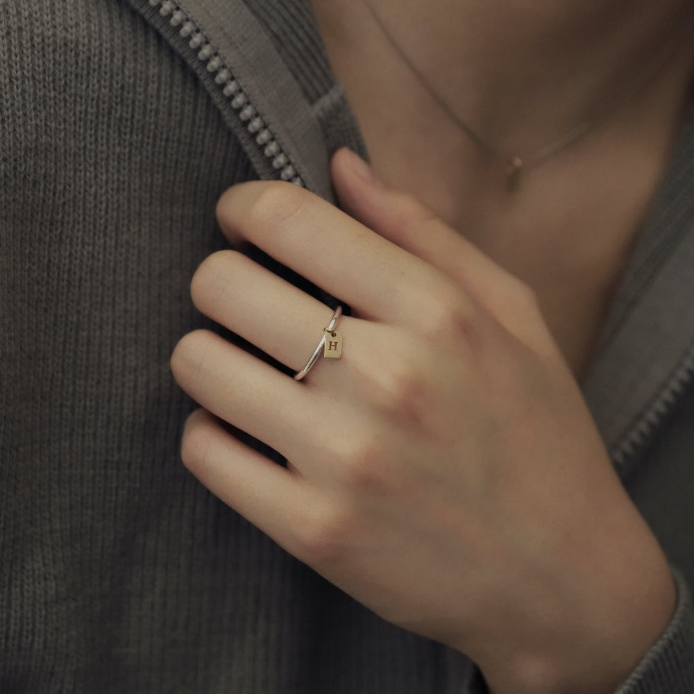 シルバー コンビ イニシャル タグ リング / Silver Combi Initial Tag Ring