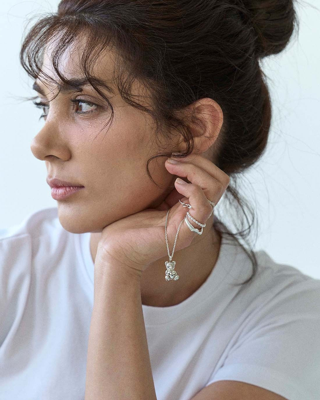 Heart teddy necklace (70cm)