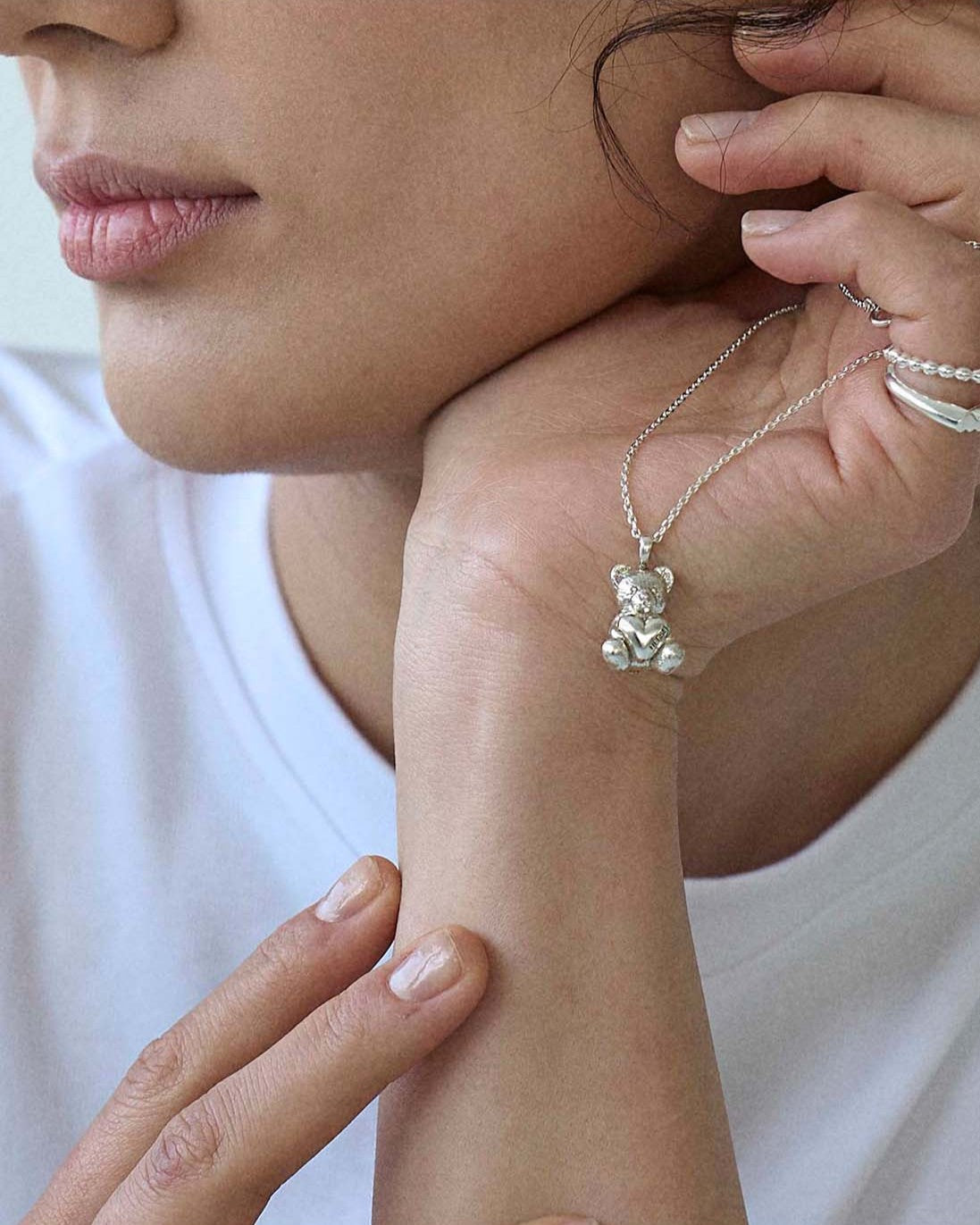 Heart teddy necklace (70cm)