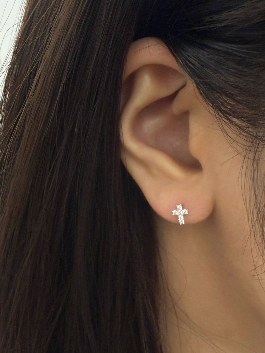 Cross Silver Pierced Earrings
