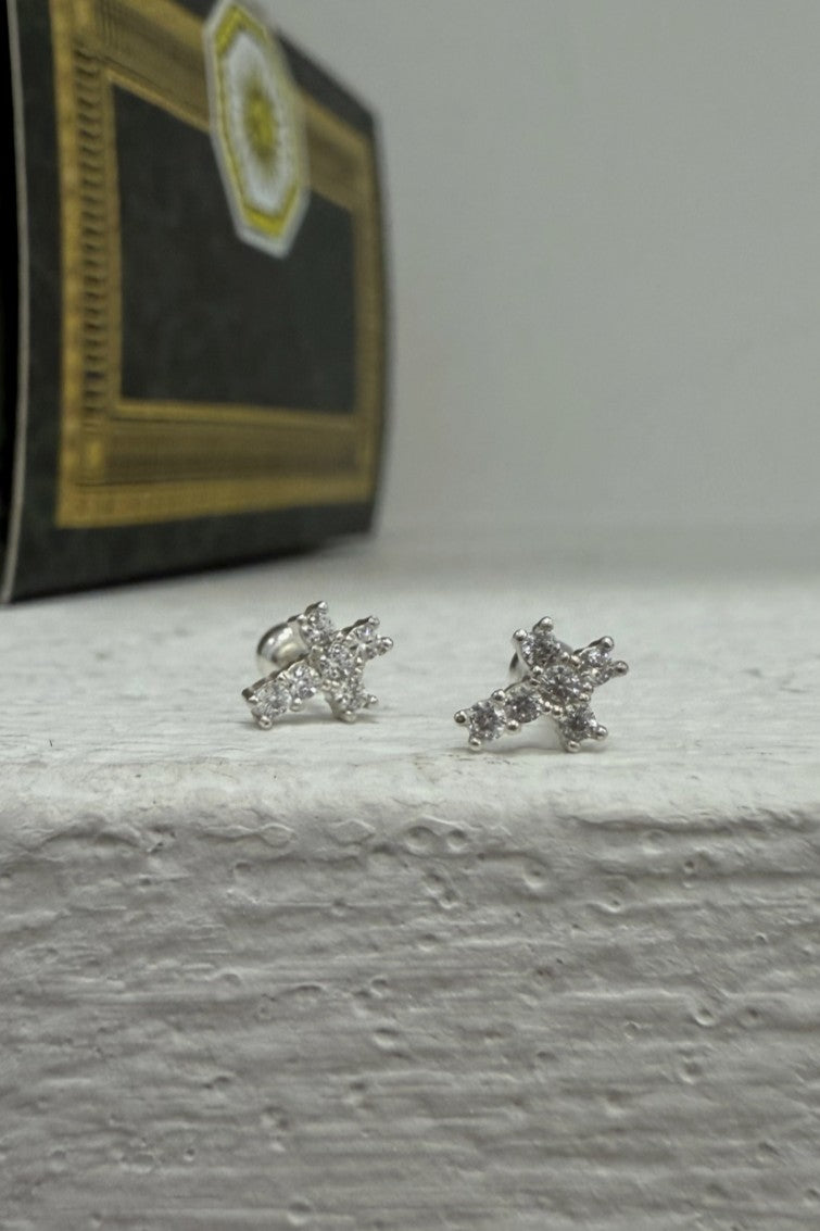 Cross Silver Pierced Earrings