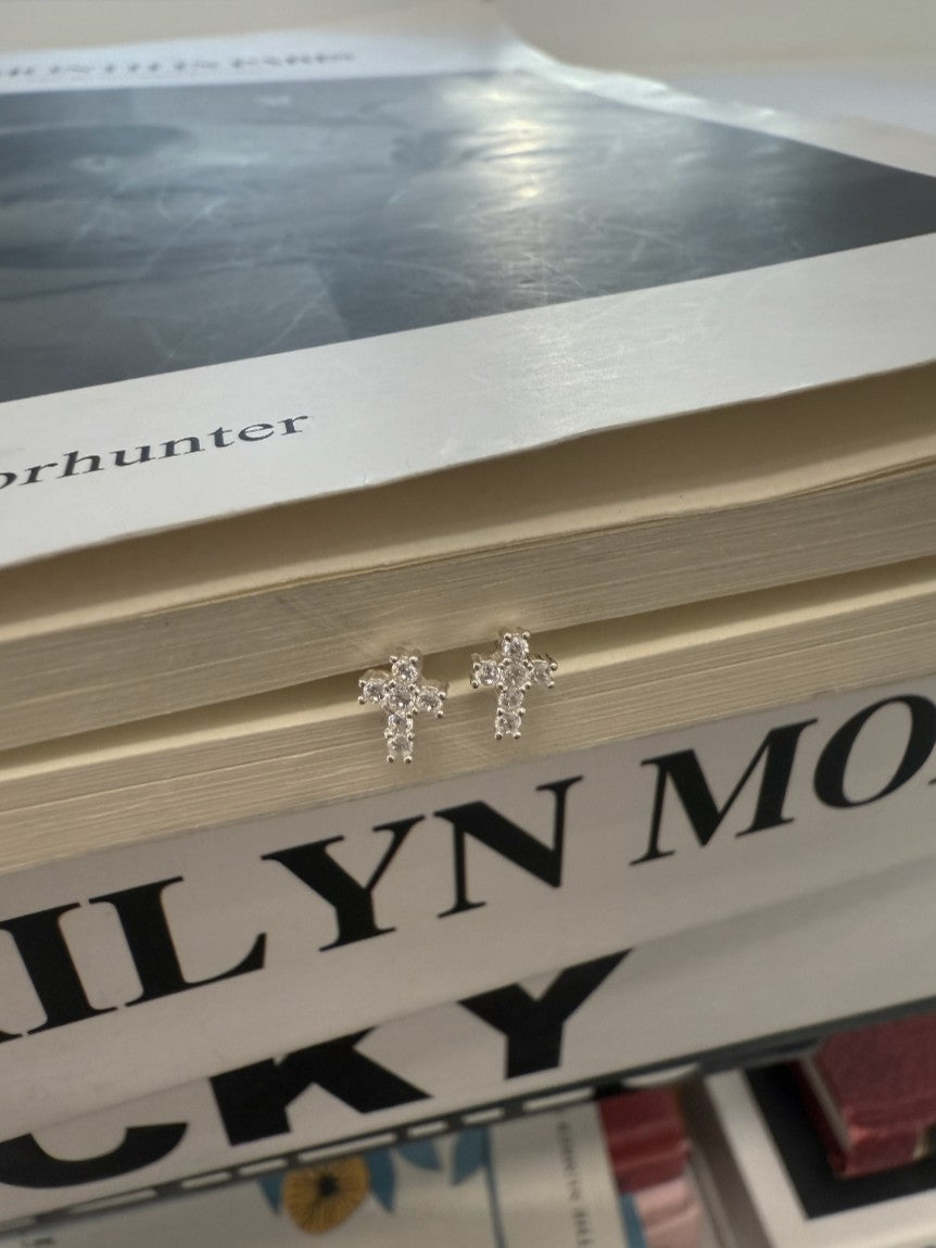 Cross Silver Pierced Earrings