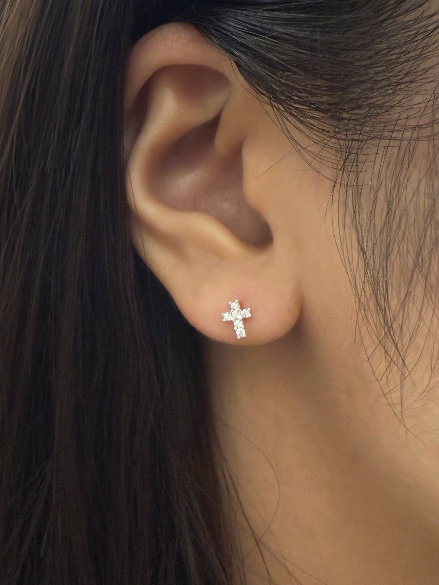 Cross Silver Pierced Earrings