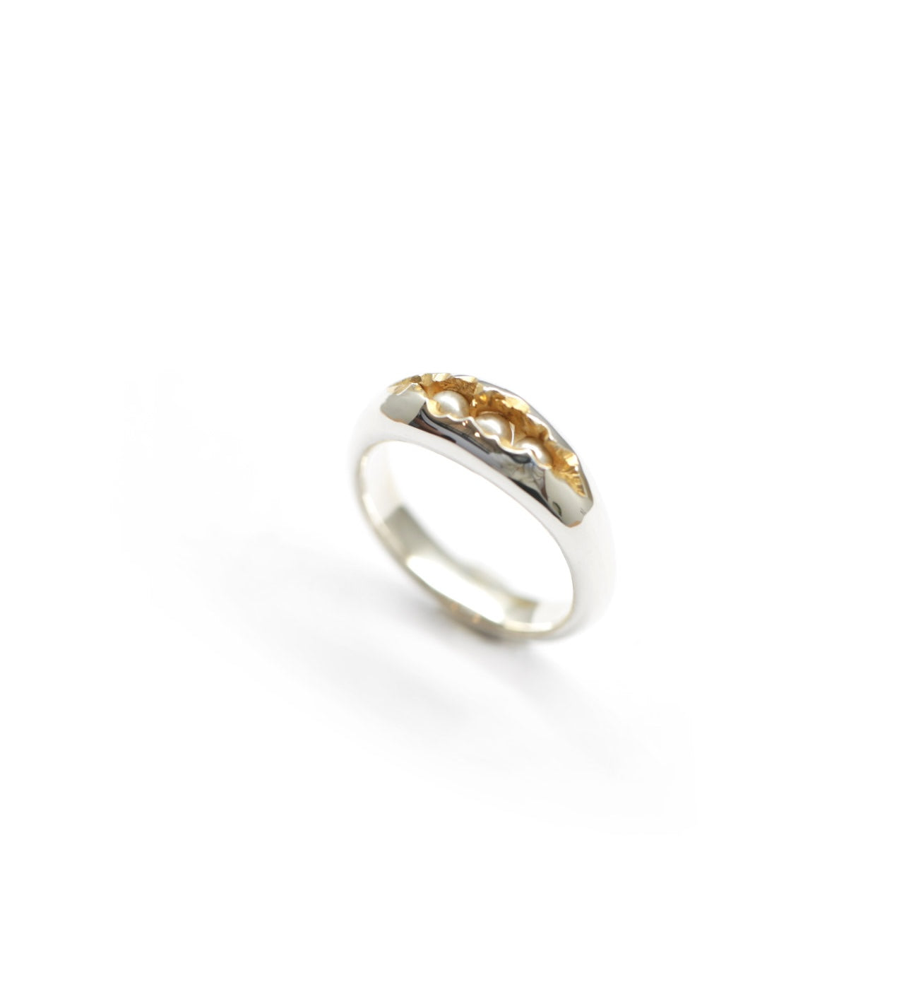 HIDDEN PEARL _SLIM SILVER GOLD COMBI PEARL RING