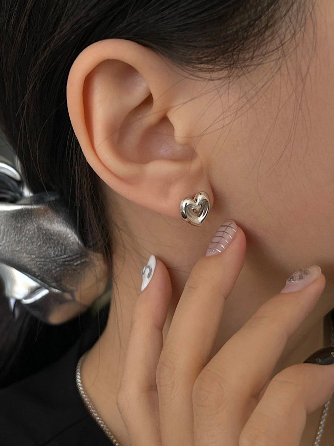 Romance heart earring (Sterling Silver)