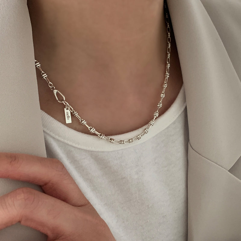 Silver Oval Ring Link Necklace_mvn43