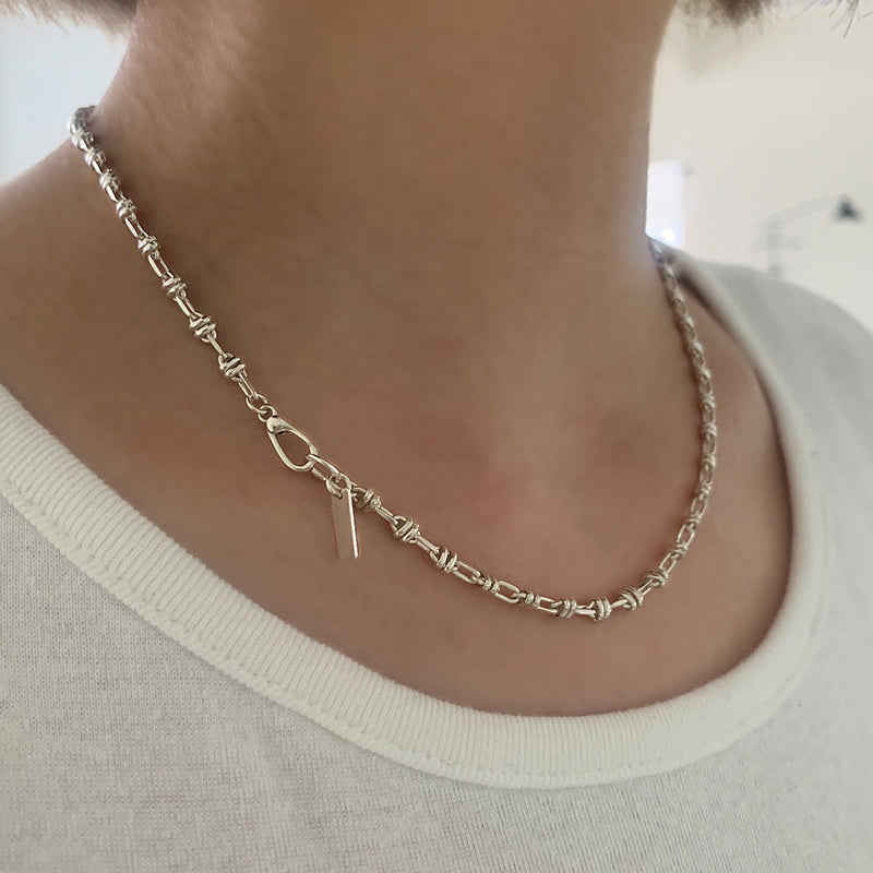 Silver Oval Ring Link Necklace_mvn43