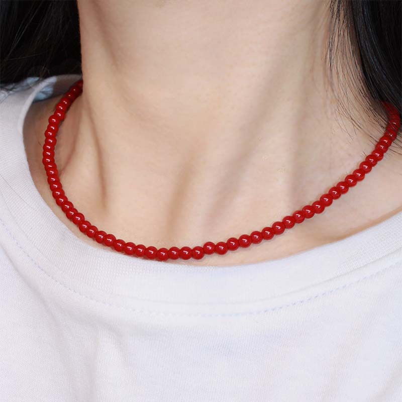 agate choker necklace (red)