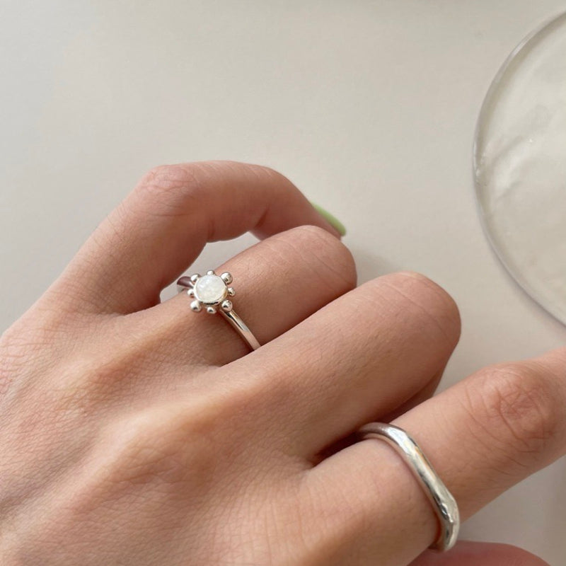 Moonstone Flower Ring (Sterling Silver)