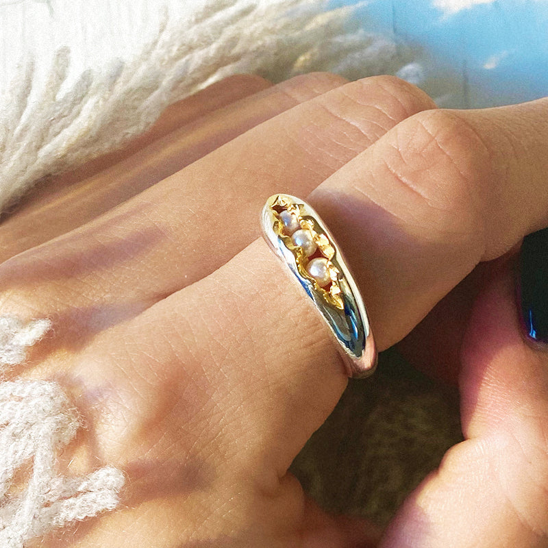 HIDDEN PEARL スリム シルバー ゴールド コンビ パール リング / HIDDEN PEARL _SLIM SILVER GOLD COMBI PEARL RING