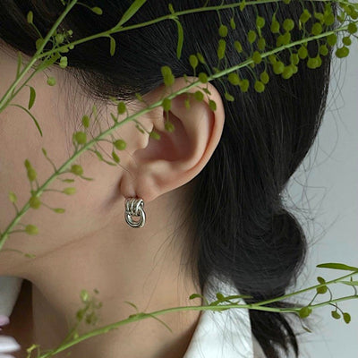 Retro hoop earring silver earrings (Sterling Silver)