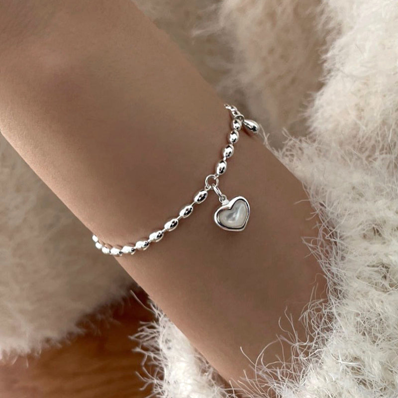 Heart mother of pearl silver bracelet (Sterling Silver)