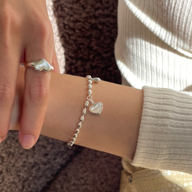Heart mother of pearl silver bracelet (Sterling Silver)