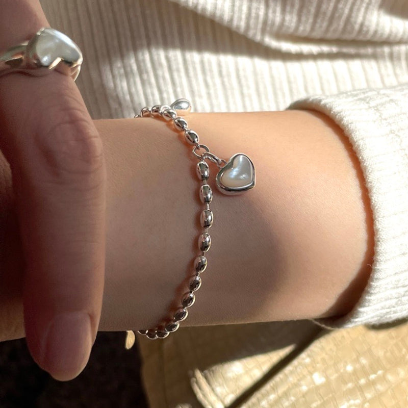 Heart mother of pearl silver bracelet (Sterling Silver)
