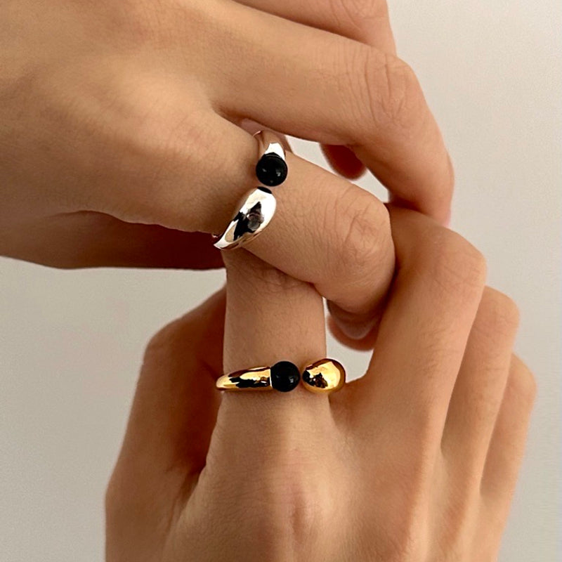 Onyx ball ring Onyx silver ball ring