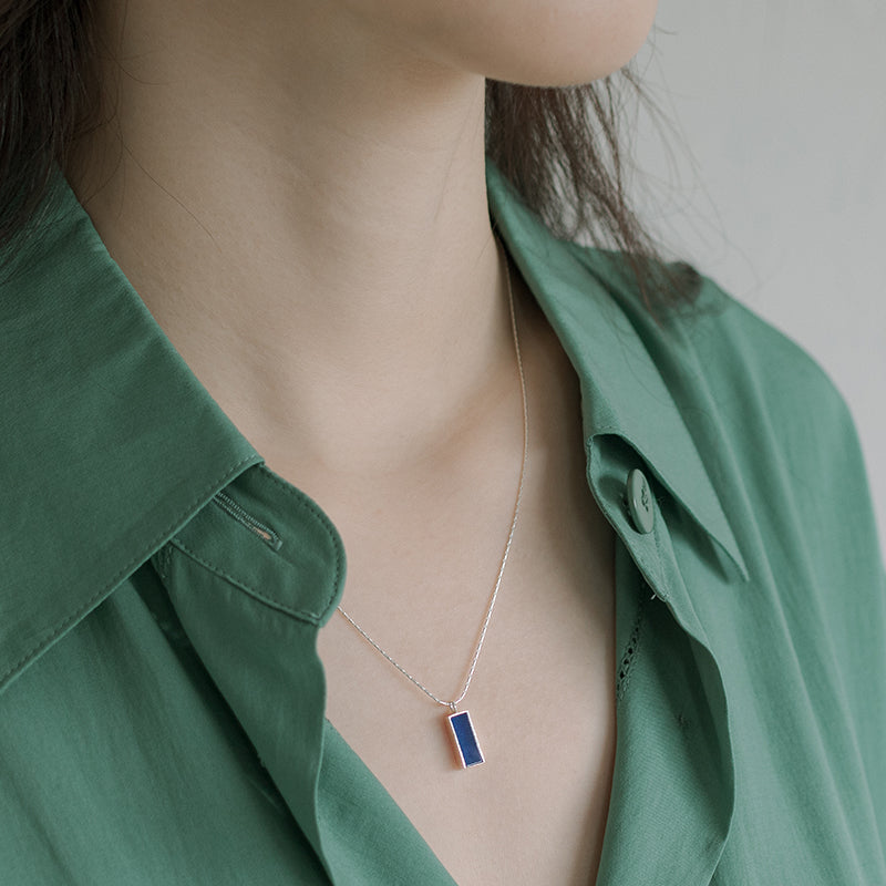 Rectangle necklace _blue gemstone (blue agate)
