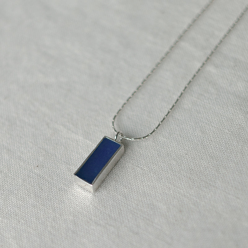 Rectangle necklace _blue gemstone (blue agate)
