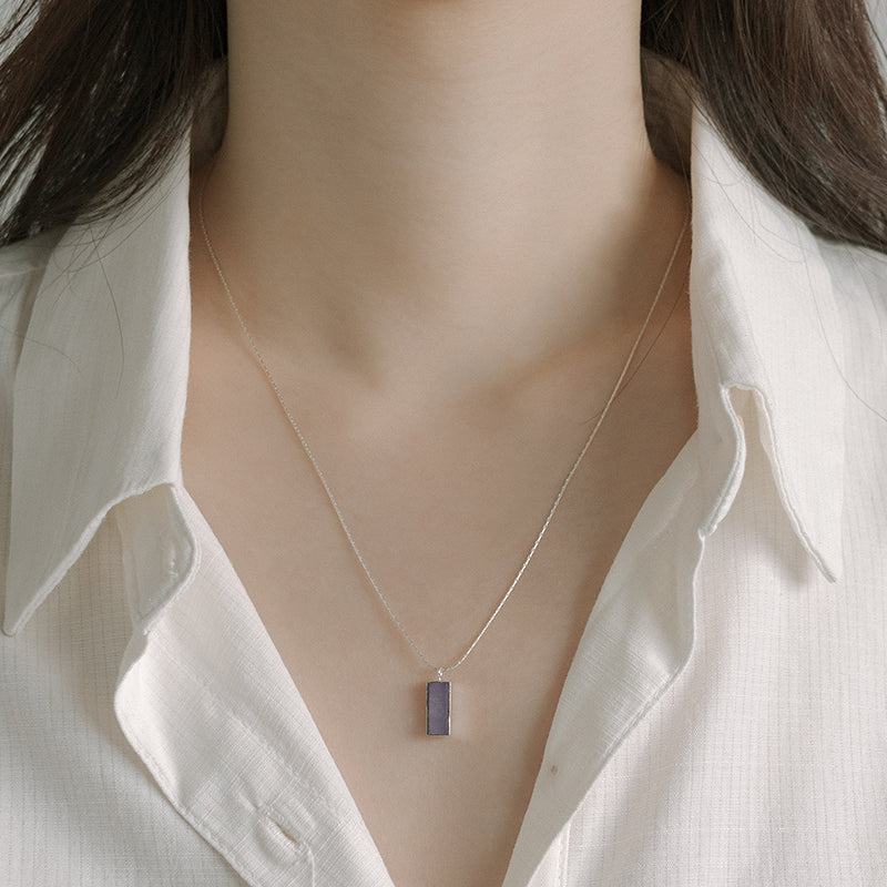 Rectangle necklace _ purple gemstone (lavender jade)
