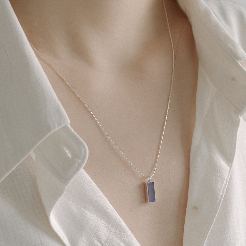 Rectangle necklace _ purple gemstone (lavender jade)