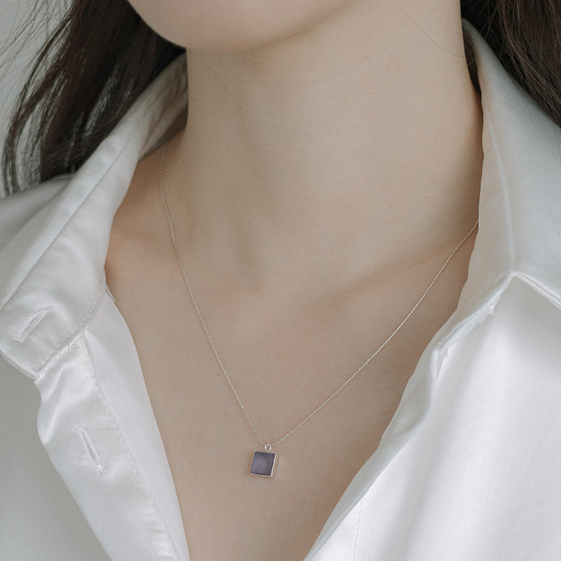 Square necklace _ purple gemstone (lavender jade)