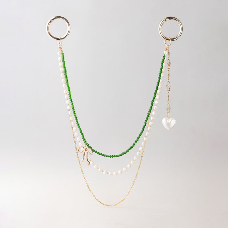 SCOUT クローバー グリーン ビーズ & パール ストラップ キーホルダー / SCOUT CLOVER GREEN BEADS & PEARL STRAP KEYRING