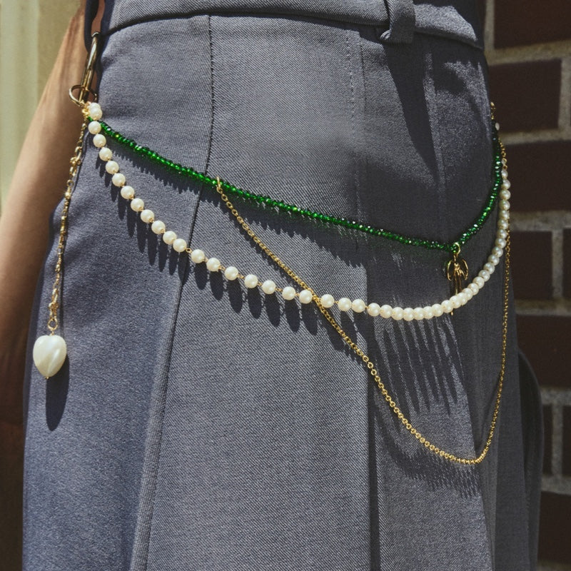 SCOUT クローバー グリーン ビーズ & パール ストラップ キーホルダー / SCOUT CLOVER GREEN BEADS & PEARL STRAP KEYRING