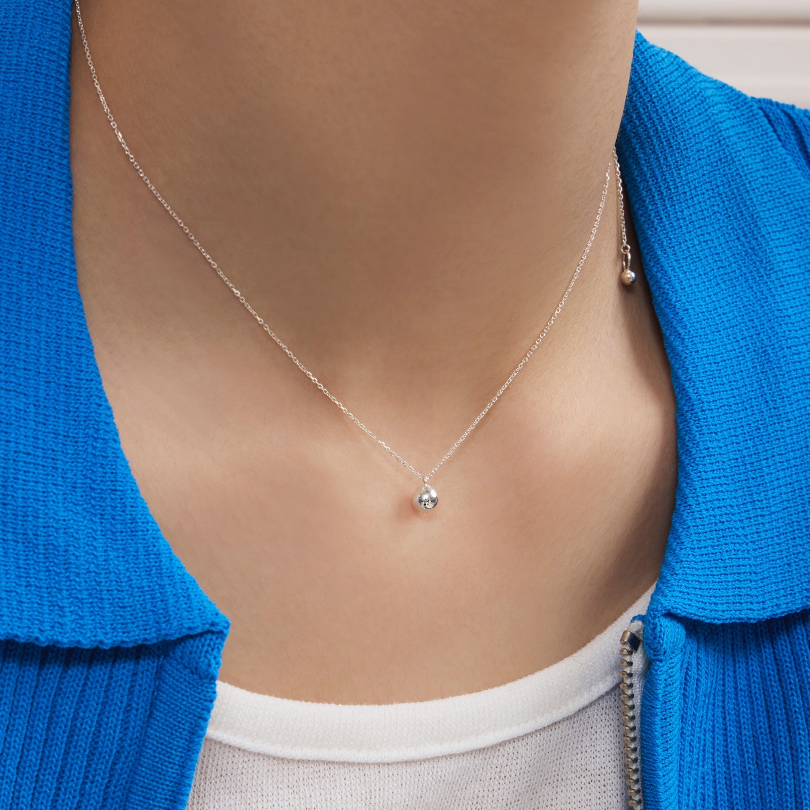 シルバー ベーシック ボール ペンダント ネックレス / Silver Basic Ball Pendant Necklace