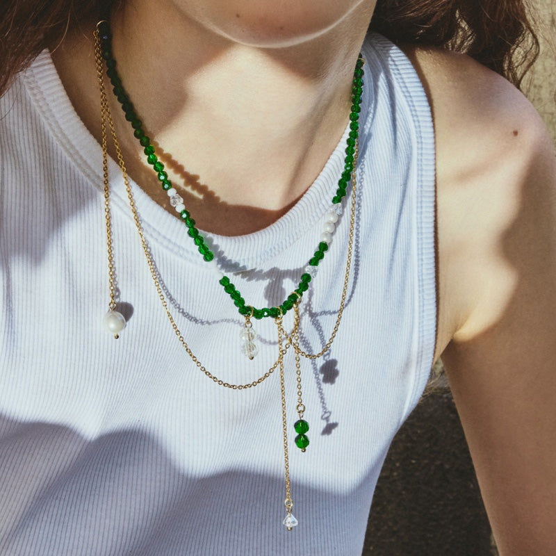SCOUT クローバー ドロップ チェーン グリーン ビーズ ネックレス / SCOUT CLOVER DROP CHAIN GREEN BEADS NECKLACE