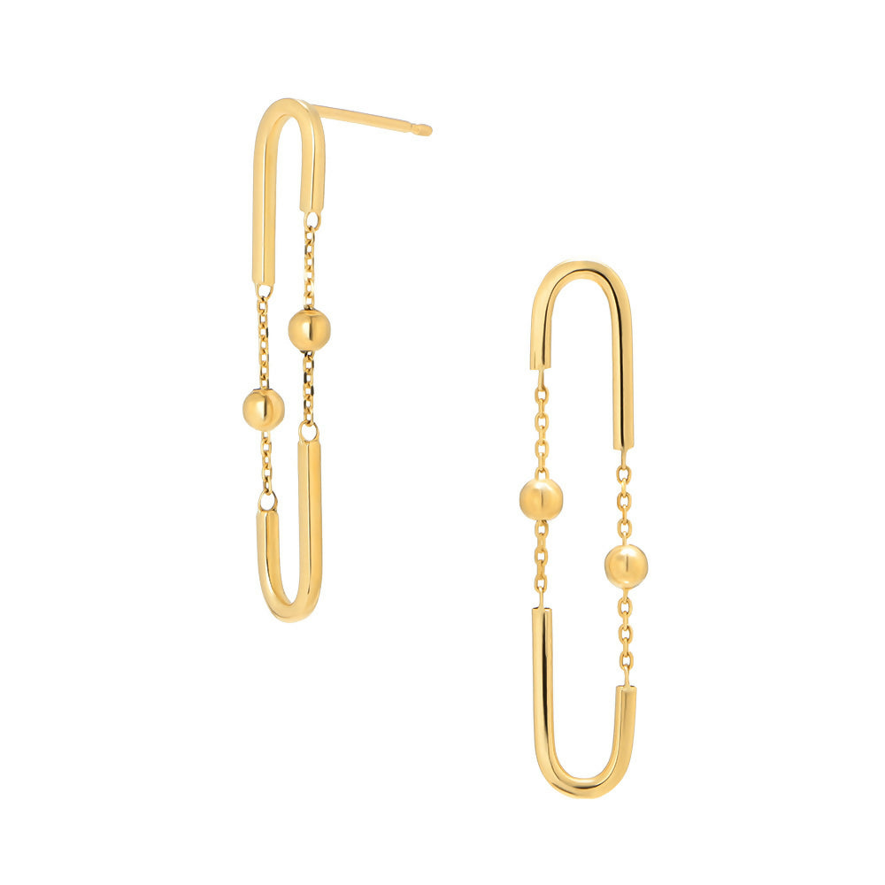 K18 中空 ペーパークリップ&ミラーボール チェーンピアス / 18K Hollow Paper Clip & Mirror Ball Chain Earrings
