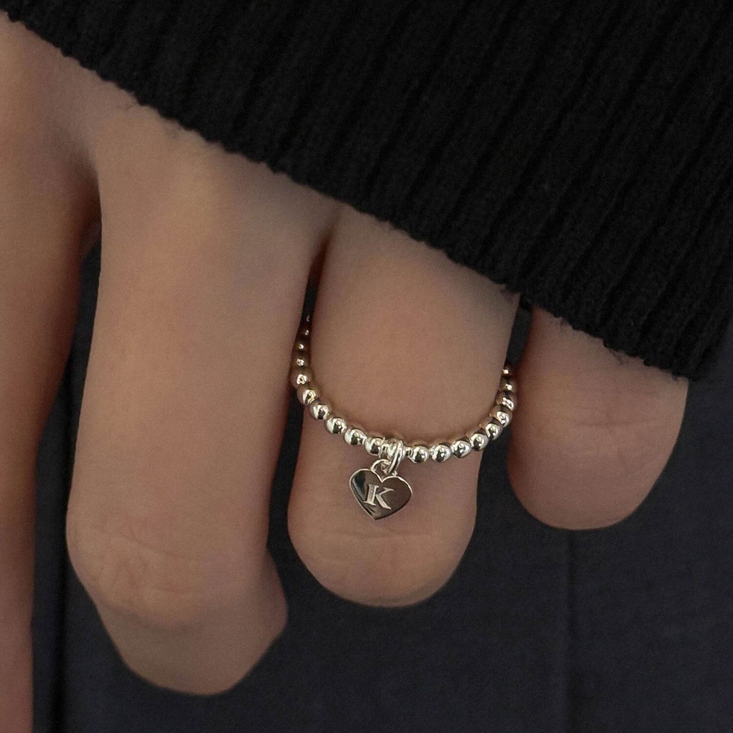 Silver Ball Heart Ring