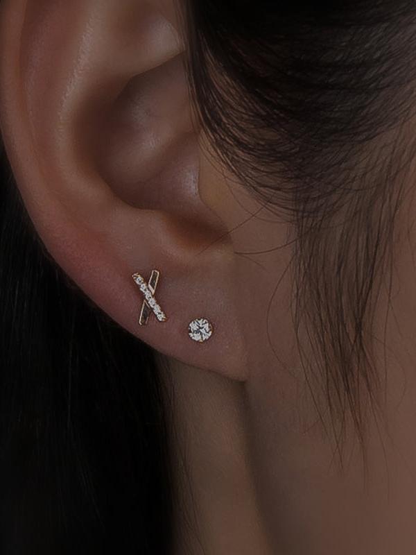 K14 ローズ ゴールド X スティック ピアス / 14K Rose Gold X Stick Earrings