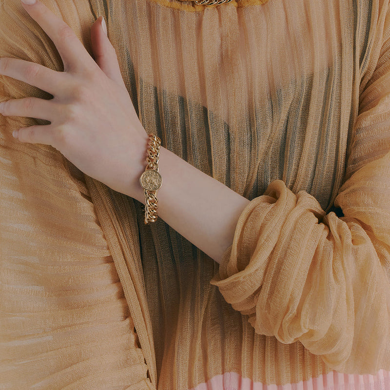 RE-CO'DE No.5 ホロー コイン ブレスレット:イエロー / RE-CO'DE NO.5 HOLLOW COIN BRACELET - YELLOW