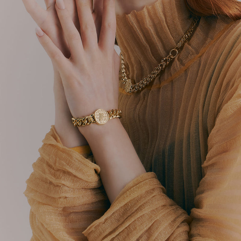 RE-CO'DE No.5 ホロー コイン ブレスレット:イエロー / RE-CO'DE NO.5 HOLLOW COIN BRACELET - YELLOW
