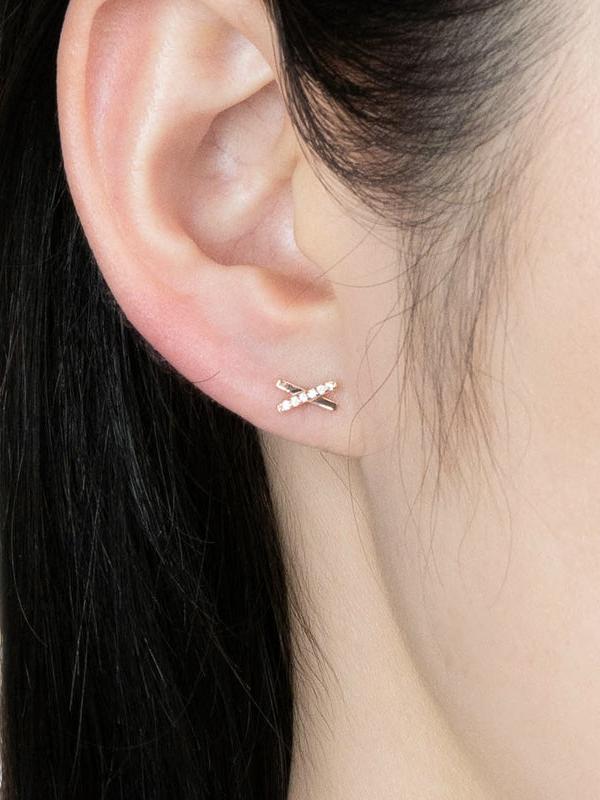 K14 ローズ ゴールド X スティック ピアス / 14K Rose Gold X Stick Earrings