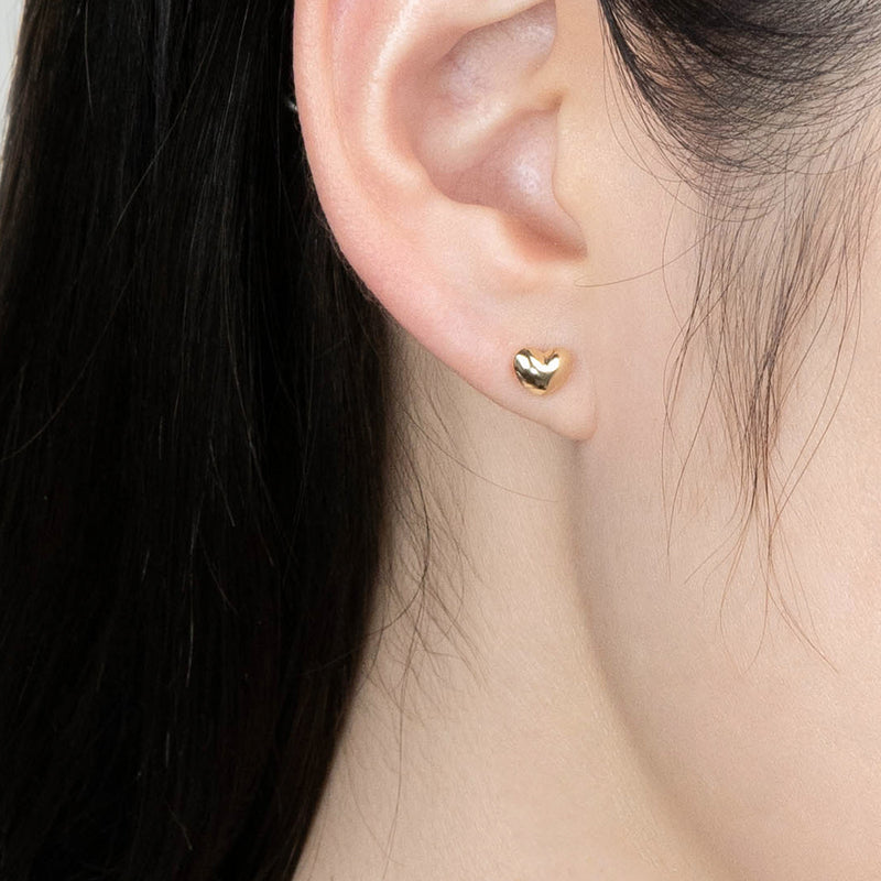 K14 イエロー ゴールド ボリューム ハート ピアス / 14K Yellow Gold Volume Heart Earrings